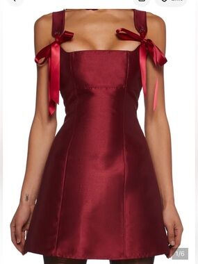 Current Mood Satin Tie-Shoulder Mini Dress in Wine Red